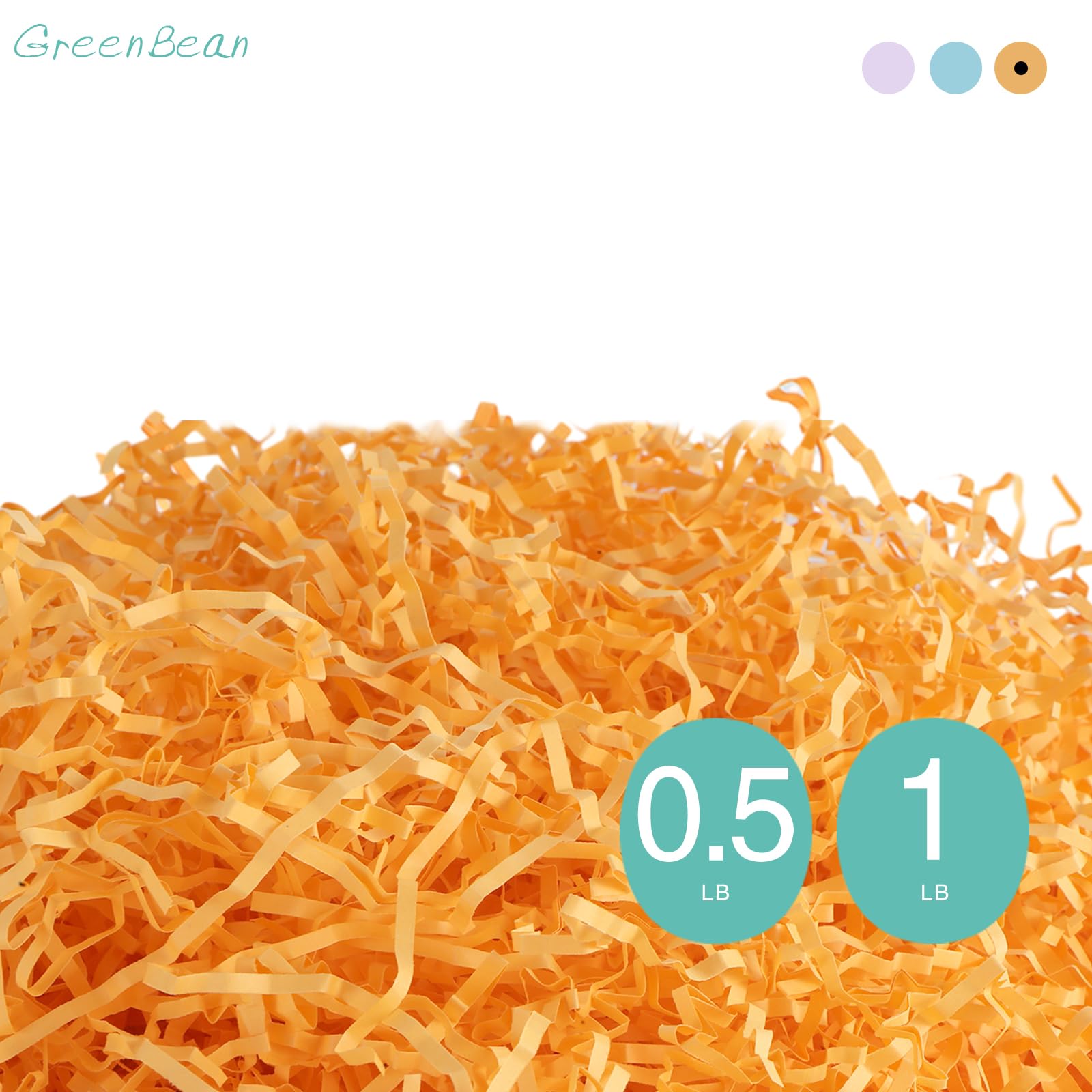 GREEN BEAN 0.5 LB Orange Crinkle Cut Paper Shred Filler for Gift Wrapping and Basket Filling, Shredded Paper for Gift Baskets, Crinkle Paper for Gift Box