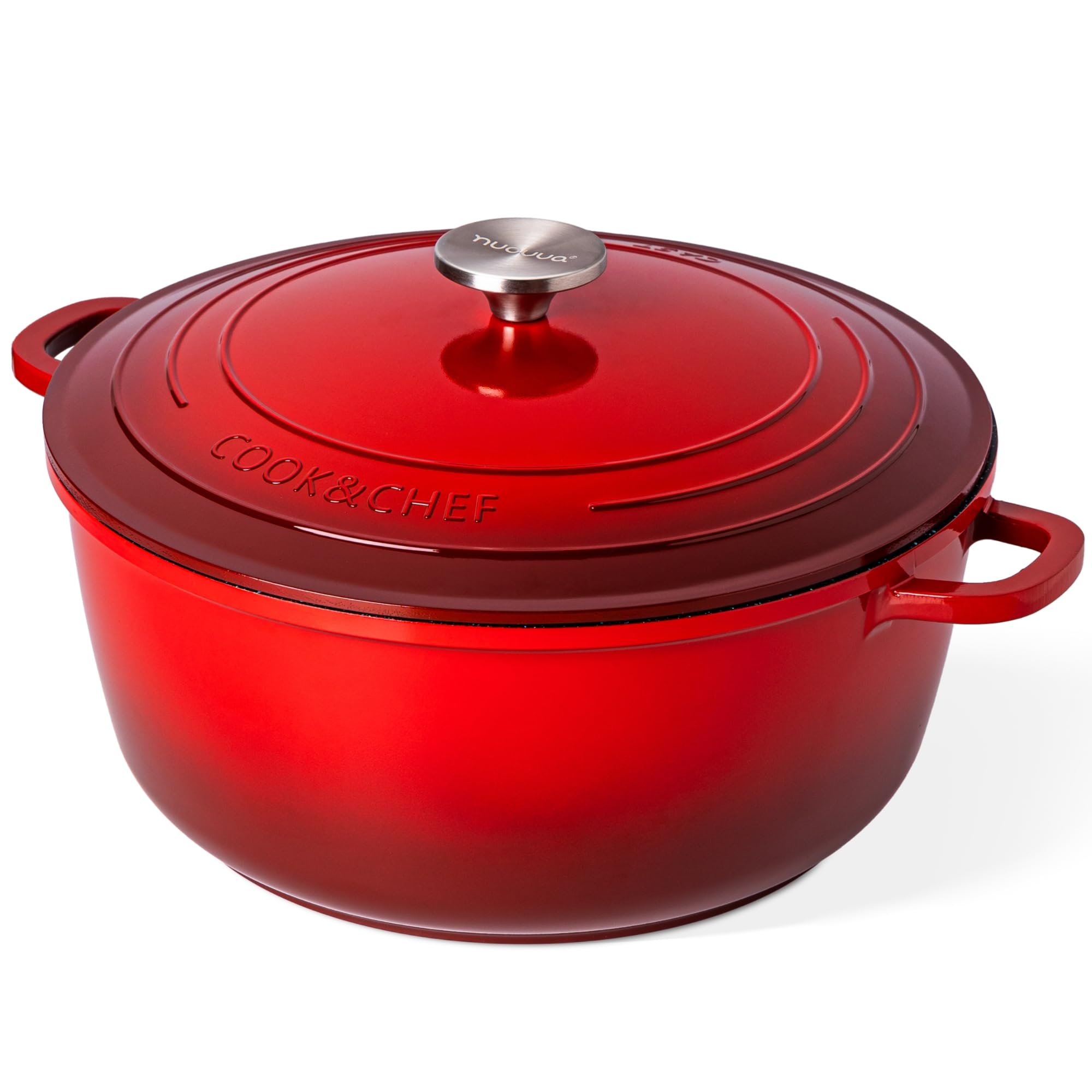 Dutch Oven Pot with Lid – Non Stick Dutch Oven for Bread Baking – Cast Aluminum Cooking Pot – Oven Safe Stock Pot – 6.8-Quart, 11 Inch, Red – by Nuovva