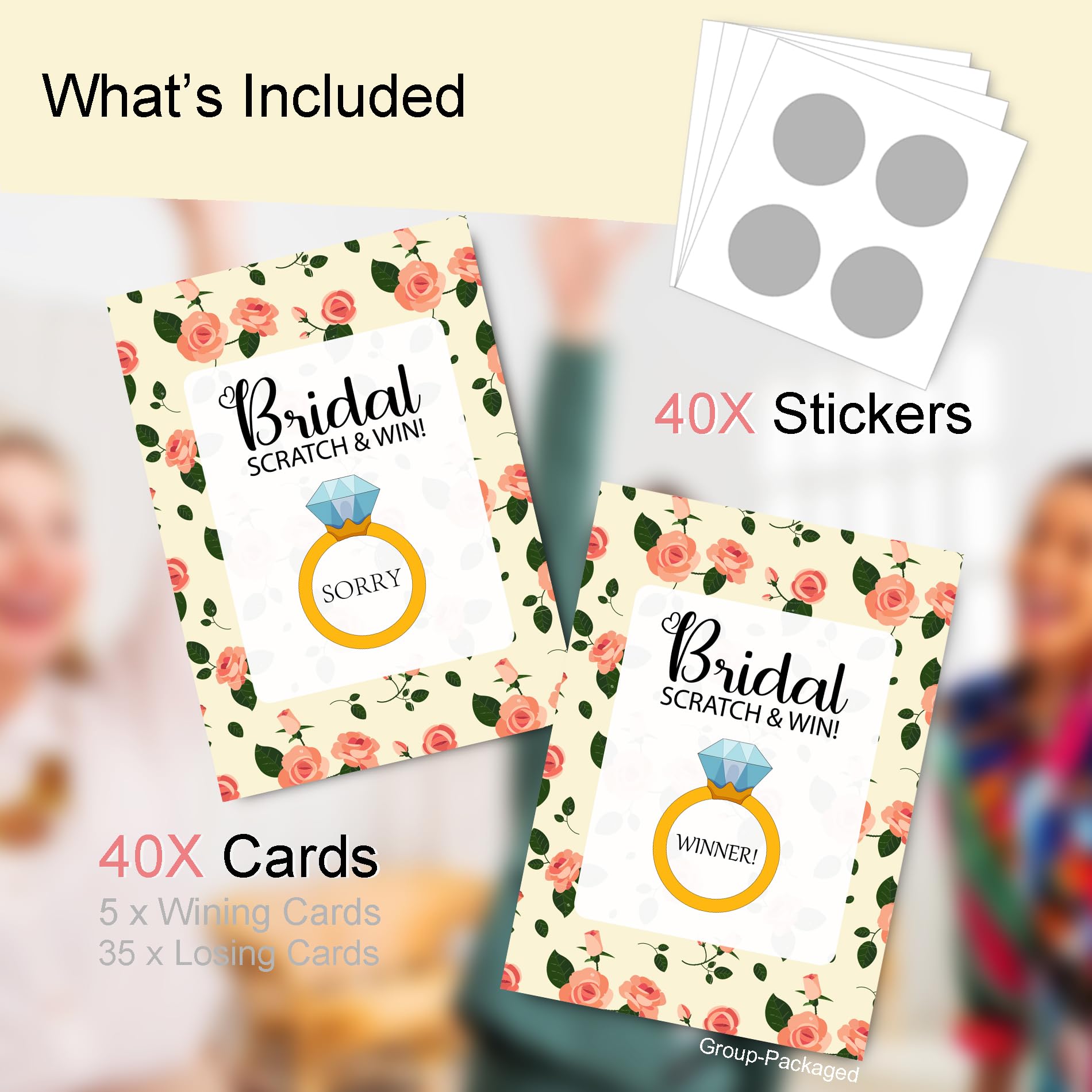 buwanJH Bridal Shower Scratch Off Game, Wedding Shower Games Ideas, Easy to Play, Raffle Tickets 5 Winners Cards and 35 Loser Cards