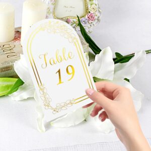 Wedding Table Numbers 1-20, 20 White Gold Table Number Cards with 20 Gold Table Number Holders, 1 Set of 20 Table Numbers for Wedding Reception(Card and Holder)