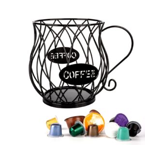 guolich stainless steel cup coffee basket pods holder sturdy for home or office kitchen counter organizer espresso capsule (teapot shape black)