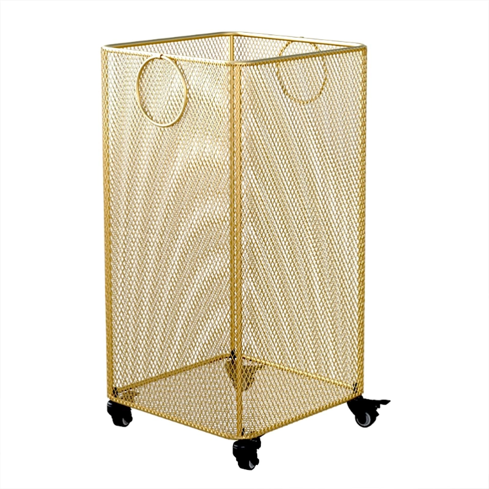 Gold basket,Rolling Laundry Basket on Wheels, Gold hamper,Gold Metal Basket with Wheels,Metal Rolling Laundry Basket Cart, Yoga mat storage rack,Wire laundry basket with wheels,Gold laundry basket(Squ