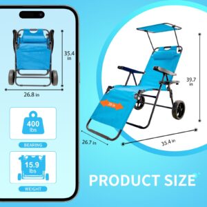 Slsy Beach Cart Chairs with Wheels, 2 in 1 Heavy Duty Beach Chair with Canopy Shade, Foldable Beach Lounge Chair with Integrated Wagon Pull Cart Combination, Perfect for Backyard, Pool or Picnic