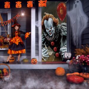 Halloween Door Cover Clown Halloween Photo Backdrop Classic Horror Party Decorations and Supplies for Home