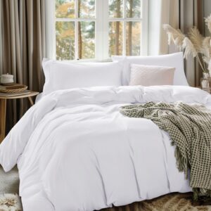 sonoro kate washed microfiber duvet cover queen size set - 1 duvet cover with 2 pillow shams - 3 pieces, soft & breathable comforter cover - zipper closure(white-4,queen)