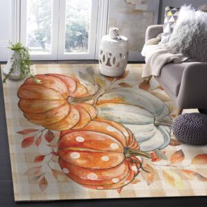 Lsrtoss Rectangular Area Rug for Living Room, Bedroom, Orange White Pumpkins Fall Non-Slip Residential Carpet, Kitchen Rugs, Maple Leaf Harvest Plaid Floor Mat with Rubber Backing 2'7" x 5'