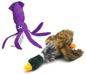 gomuhe dog squeaky toys, plush mallard duck & octopus dog toys dogs, plush large dog toys, 16 inch （2 pack）