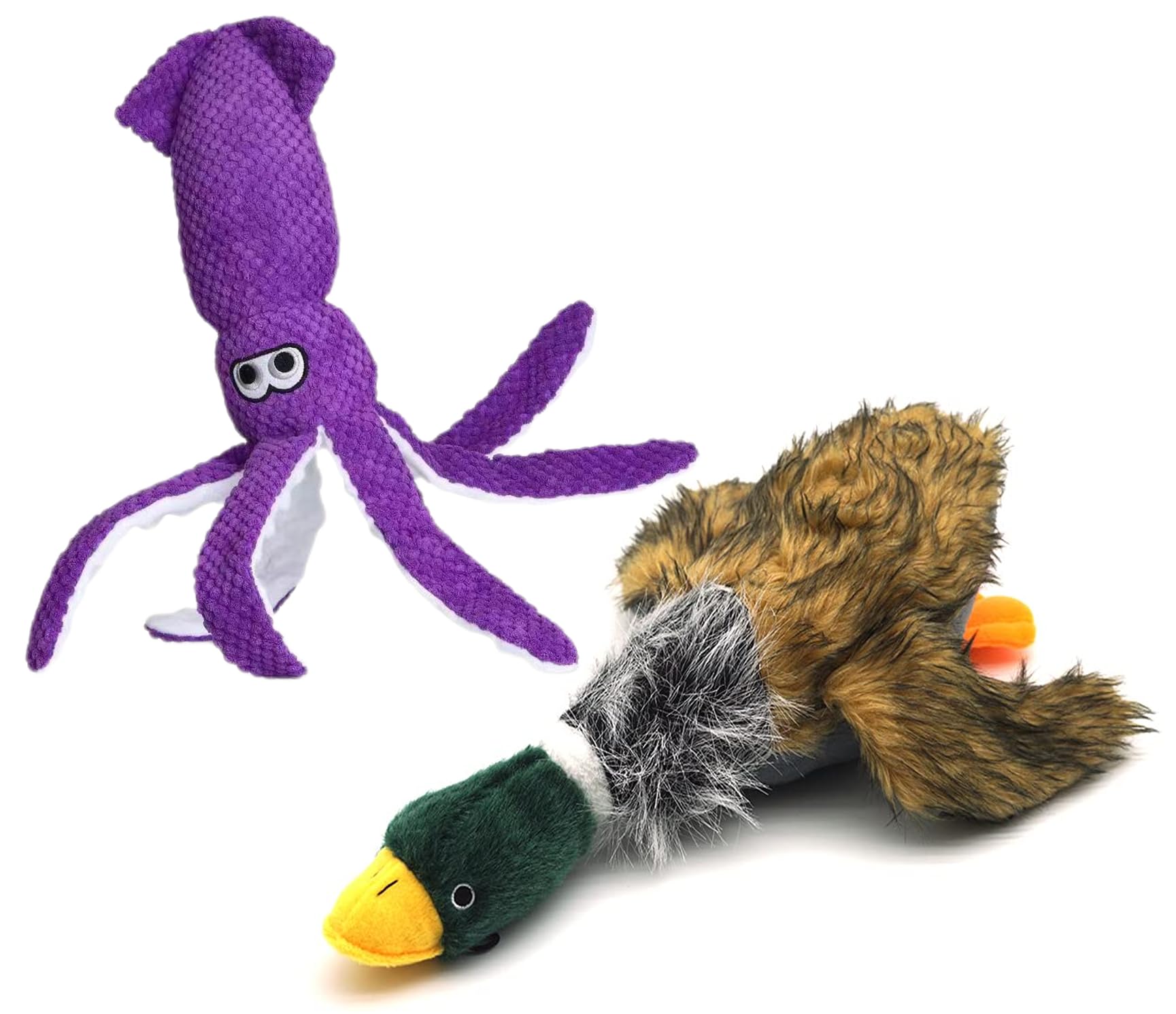 GOMUHE Dog Squeaky Toys, Plush Mallard Duck & Octopus Dog Toys Dogs, Plush Large Dog Toys, 16 Inch （2 Pack）