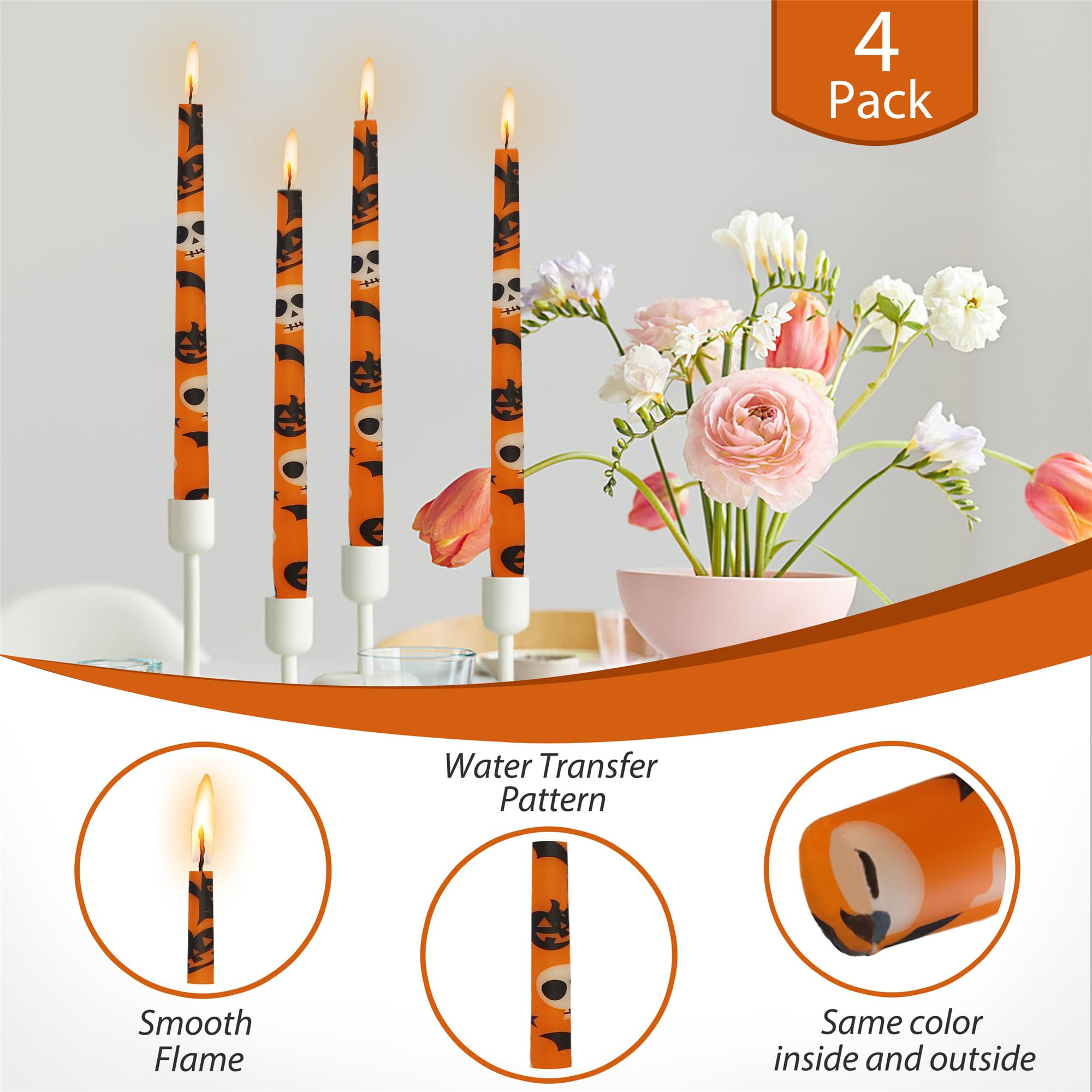 Print Taper Candle Dripless Candlesticks - Gedengni 4pcs Handmade Twisted Candle Long Candle Sticks 10inches Ghost Tapered Candles for Home Party Wedding Halloween,8-HA