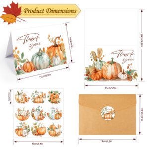 Konsait Pumpkin Thank You Cards, 24 Pack Watercolor Pumpkin Fall Thank You Cards with Envelopes and Stickers, 6 Design Bulk Thank You Cards for Thanksgiving Baby Shower Wedding