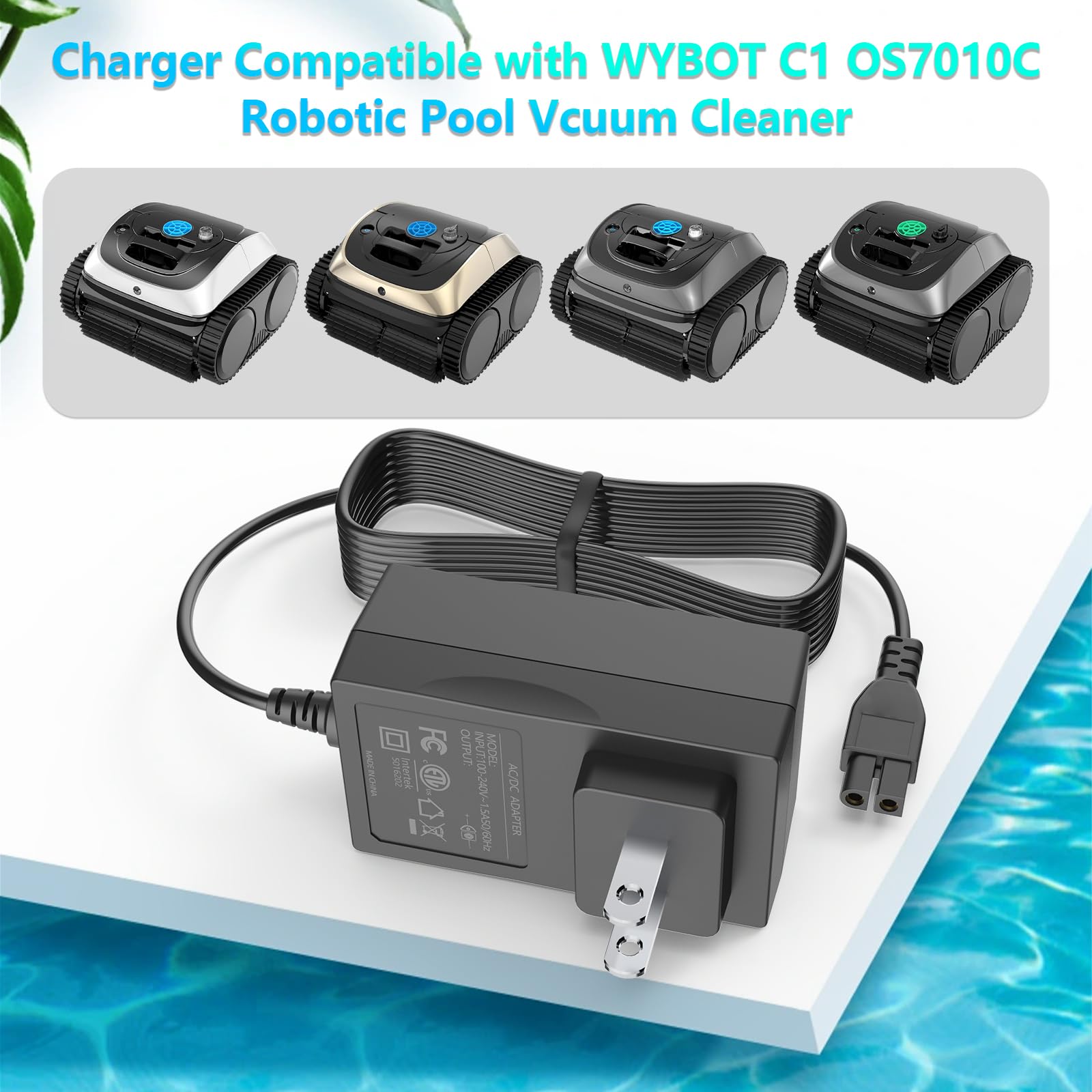 Charger for WYBOT Robotic Pool Vacuum Cleaner Compatible with Wybot C1 OS7010C Cordless Pool Vacuum Cleaner Power Adapter