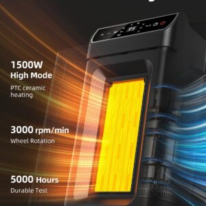 Space Heater, Electric Space Heaters for Indoor Use with Thermostat, Remote, 1-12H Timer, 70°Oscillation and Overheat Protection, 1500W PTC Ceramic Fast Safety Heat for Office Bedroom (Black)