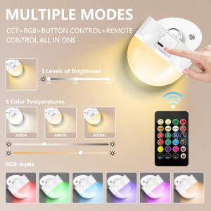 MXhme Rechargeable Light Bulbs with Remote Control No Wiring Required, Battery Operated Light Bulb Timer,Magnetic 360°,310lm,3 Color Temperature RGB Colors Dimmable,40 Watt Equivalent,1P