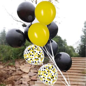 Yellow and Black Balloons with Yellow and Black Confetti Balloons for Graduation Baby Shower Wedding Birthday Family Bee Theme Party Decoration,50Pcs 12inch