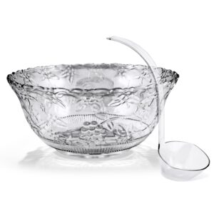 stock your home premium plastic punch bowl with ladle, fancy disposable punch bowls for parties, holidays, schools, halloween, and more, quality glass like appearance, large punch bowl with ladle set