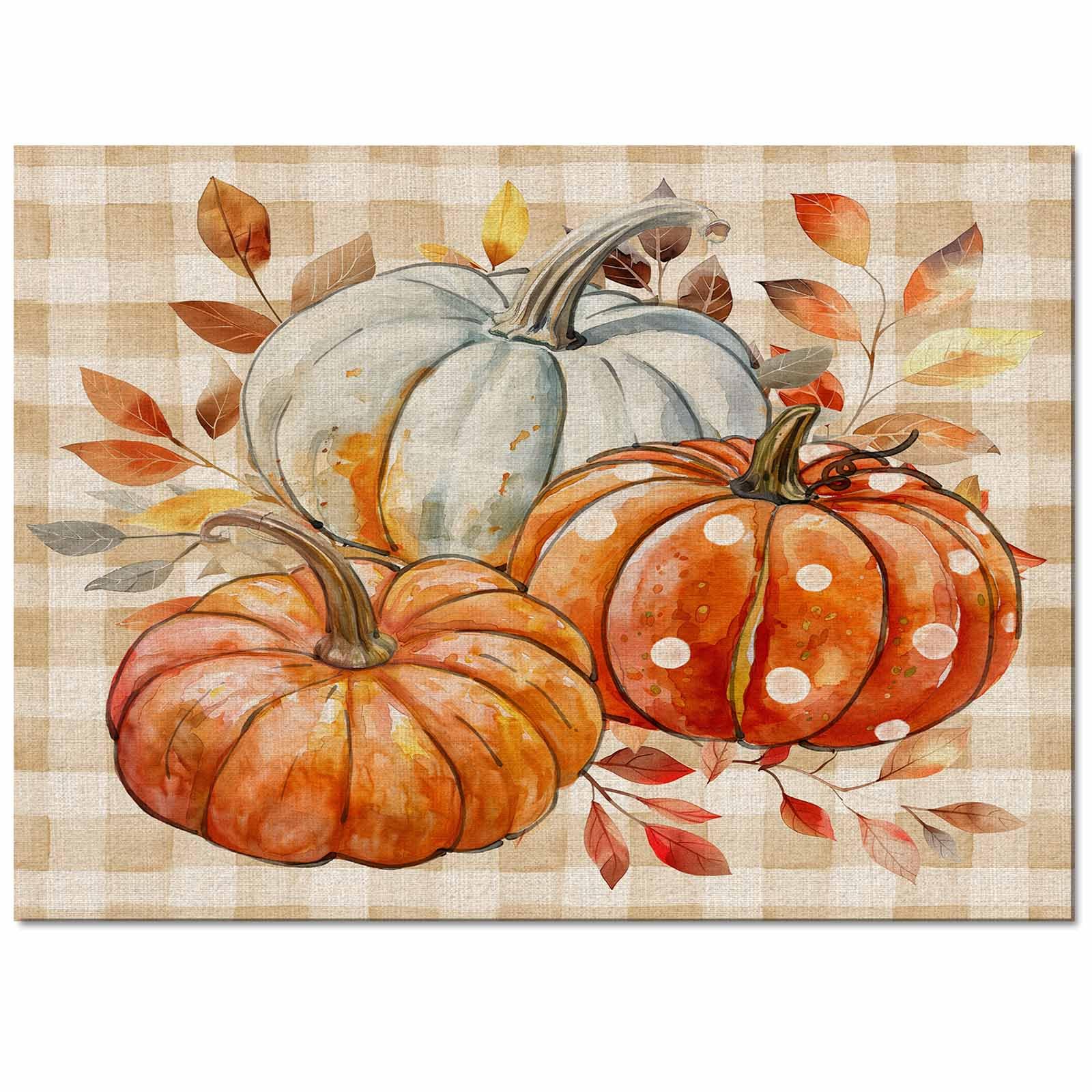 Lsrtoss Rectangular Area Rug for Living Room, Bedroom, Orange White Pumpkins Fall Non-Slip Residential Carpet, Kitchen Rugs, Maple Leaf Harvest Plaid Floor Mat with Rubber Backing 2'7" x 5'