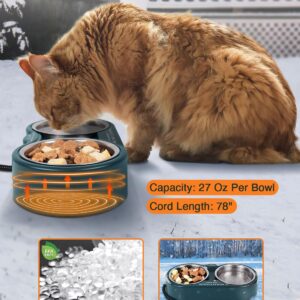 Clawsable Heated Water Bowl for Outdoor Cats with Removable Stainless Bowls, Coldproof & BPA Free, Waterproof Heated Pet Bowl Heater for Chickens Rabbit, Heated Bird Bath for Winter (27 oz)