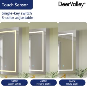 Deer Valley 24" W x 36" H Lighted Medicine Cabinet with Mirror, Led Medicine Cabinet for Bathroom with Defogger & 3-Color, Wall Mounted Mirrored Medicine Cabinets with Lights DV-1VM0187