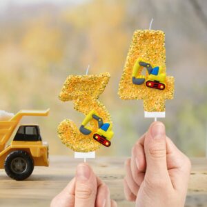 CasaPopz Construction Birthday Candles for Cake Decoration Yellow Glitter Number 2 Candle Construction Cake Topper Construction Themed Cupcake Topper Birthday Party Decorations Supplies Favors