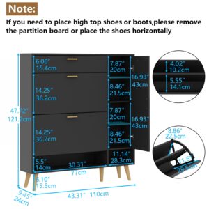 Loomie Shoe Cabinet, Shoe Storage Cabinet with 2 Flip Drawers & Side Cabinet, Narrow Shoe Cabinet with Doors, Hidden Shoe Storage with Adjustable Shelf, Slim Shoe Cabinet for Entryway