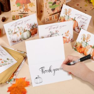 Konsait Pumpkin Thank You Cards, 24 Pack Watercolor Pumpkin Fall Thank You Cards with Envelopes and Stickers, 6 Design Bulk Thank You Cards for Thanksgiving Baby Shower Wedding