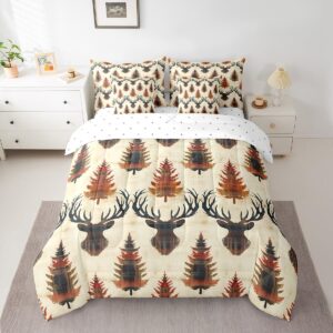 feelyou boys girls cute deer comforter set with sheets queen size, deer hunting 7 pieces bedding sets kids antlers bed in a bag boho teens bed set bedroom decor