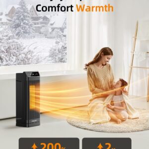 Space Heater, Electric Space Heaters for Indoor Use with Thermostat, Remote, 1-12H Timer, 70°Oscillation and Overheat Protection, 1500W PTC Ceramic Fast Safety Heat for Office Bedroom (Black)