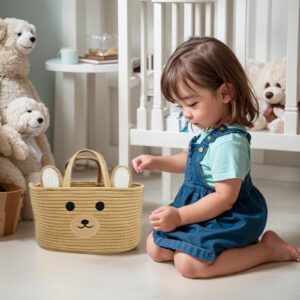 SpaSave Bear Basket, Baby Laundry Basket, Baby Shower Basket, Baby Diaper Caddy Organizer with Handles, Nursery Storage Bin Basket Hamper, 14""D x 10""W x 8""H (Brown)