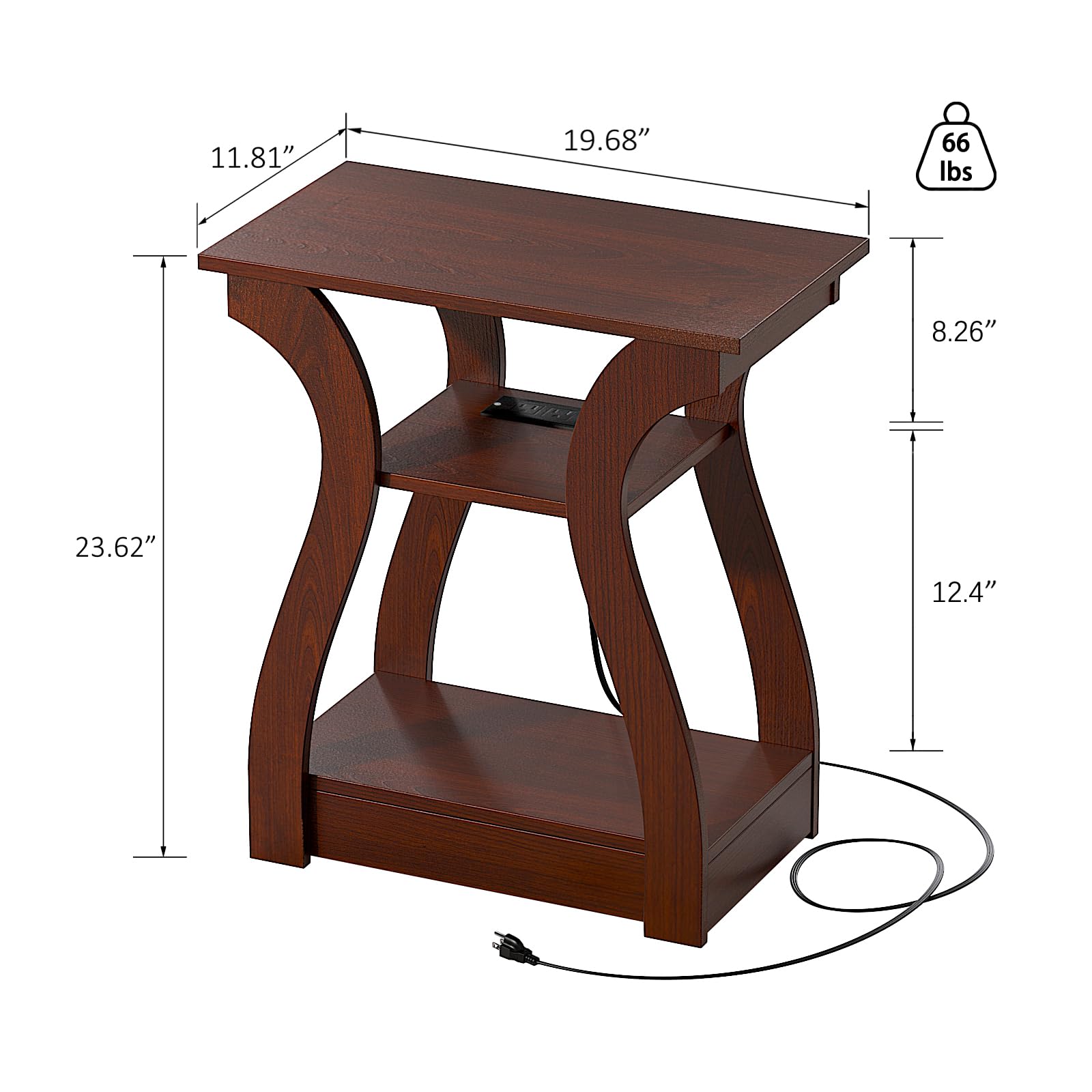 FROMJBEST End Table with Charging Station, Side Table with USB Ports and Outlets, 3 Tier Nightstand Sofa Table for Small Spaces, Beside Table with Storage Shelf for Living Room, Bedroom