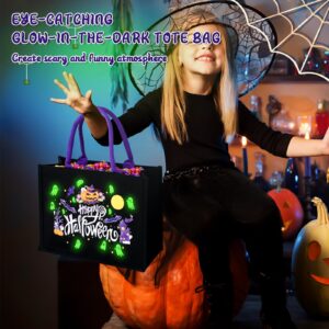 ERTIUANIO 14'' Halloween Trick or Treat Bags, Glow in The Dark Halloween Candy Tote Bag with Handle, Canvas Halloween Tote Bag, Reusable Halloween Bags for Trick or Treating, Halloween Party (2PCS