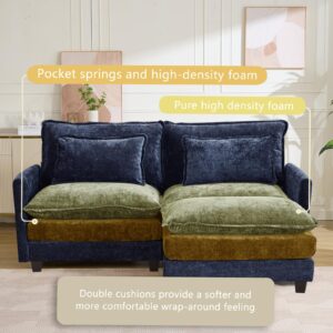 IPKIG 77.5" Sectional Sofa Comfy Cloud Couch - Chenille Fabric L Shaped Couch with Ottoman, Side Pocket and Pillows, 2 Seater Sectional Couches for Living Room Apartment Studio, Blue