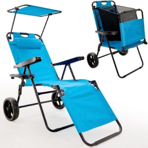 slsy beach cart chairs with wheels, 2 in 1 heavy duty beach chair with canopy shade, foldable beach lounge chair with integrated wagon pull cart combination, perfect for backyard, pool or picnic