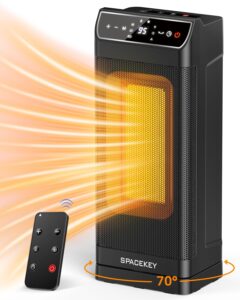 space heater, electric space heaters for indoor use with thermostat, remote, 1-12h timer, 70°oscillation and overheat protection, 1500w ptc ceramic fast safety heat for office bedroom (black)