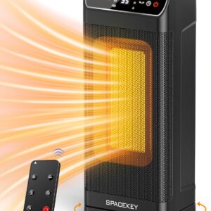 Space Heater, Electric Space Heaters for Indoor Use with Thermostat, Remote, 1-12H Timer, 70°Oscillation and Overheat Protection, 1500W PTC Ceramic Fast Safety Heat for Office Bedroom (Black)