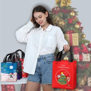 yingzi 12PCS Christmas Gift Bag, Christmas Tote Bag Reusable, Candy Bag, Multi-Functional Non-Woven Christmas Bag Gift Packaging Shopping, Christmas Party Supplies, 7.8"×4"×10.2"