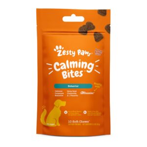 zesty paws calming chews for dogs peanut butter, 10 count, pouch