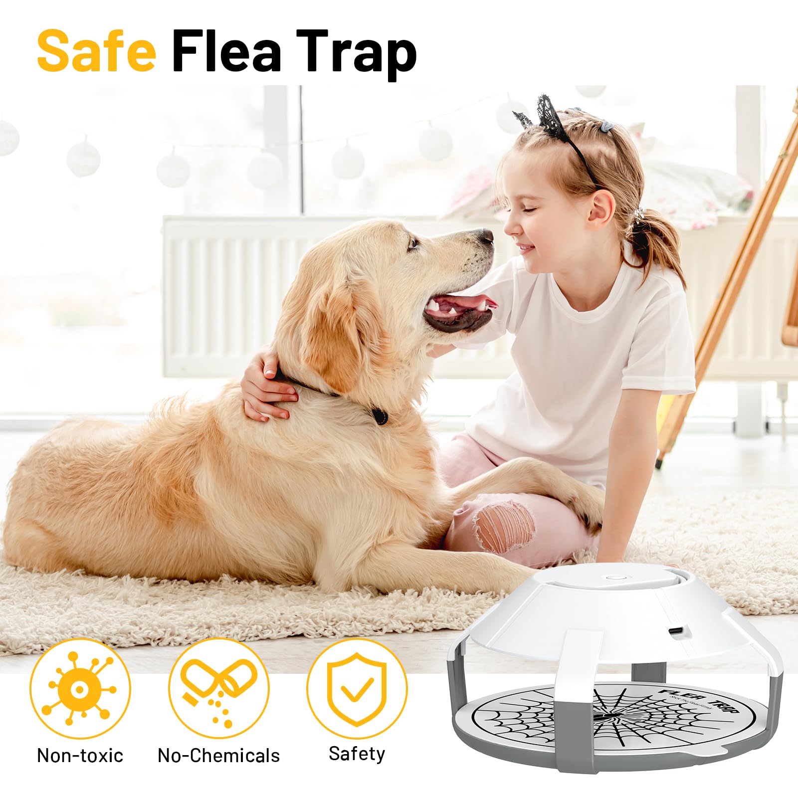 Rechargeable Flea Traps for Inside Your Home 2 Pack, Upgrade Indoor Electric Flea Trap with LED Light, Flea Insect Infestation Treatment Trap for Home and Garage W/8 Sticky 6.5” Disc Refills