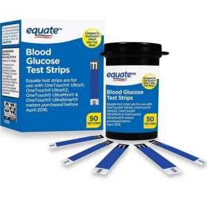 blood glucose test strips, 50 count | ideal for glucose monitor kit, diabetes testing | compatible with onetouch meters | reliable readings | accurate & easy to use | high accuracy strips