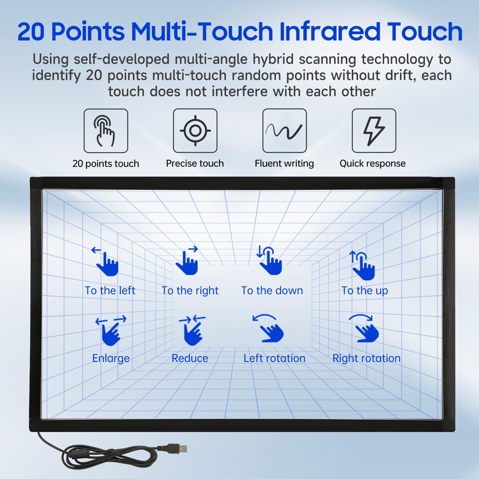 40 Inch Infrared Touch Frame 20 Points IR Touch Screen Panel with USB Infrared Touch Screen Overlay Suitable for Touch Monitor TV Frame, Touch Whiteboard Digital Signage, Kiosks, Automation Retailers