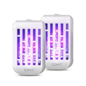 indoor bug zapper plug in electric mosquito killer lamp with uv led light portable flying insect traps for home, kitchen, bedroom, office white 2 pack