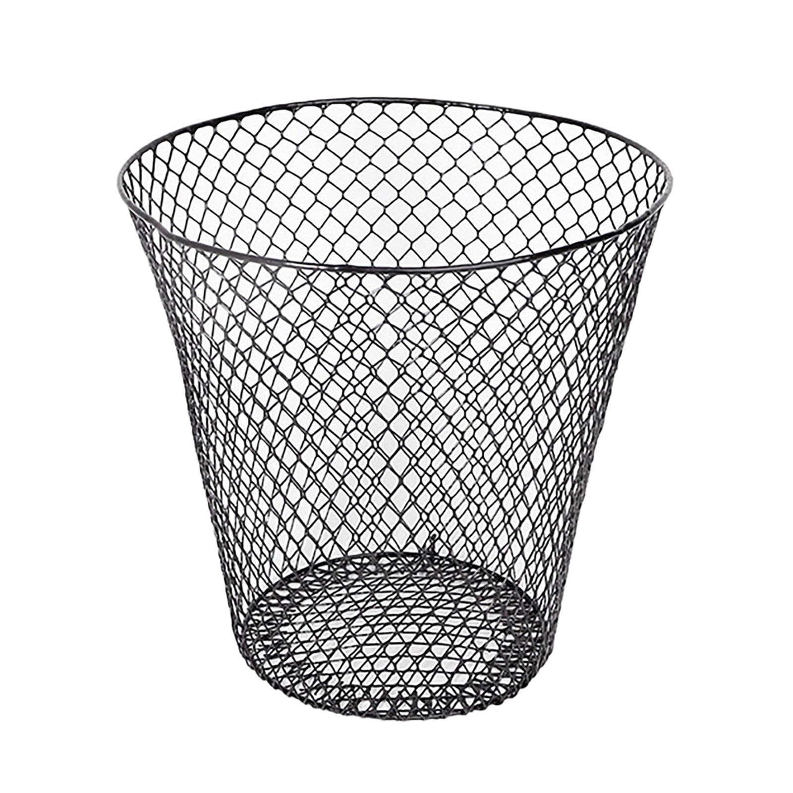 GpahrrDnij Wire Mesh Round Waste Lightweight Trash Can Open Top Wastebasket Recycling Desk Simple Human N Trash Bags 100 Count (Black, 23cmX23cmX15cm)