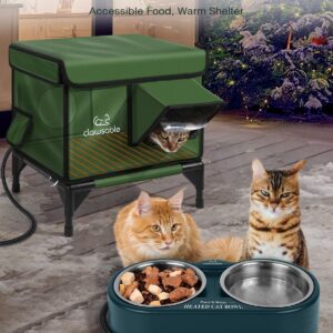 Clawsable Heated Water Bowl for Outdoor Cats with Removable Stainless Bowls, Coldproof & BPA Free, Waterproof Heated Pet Bowl Heater for Chickens Rabbit, Heated Bird Bath for Winter (27 oz)