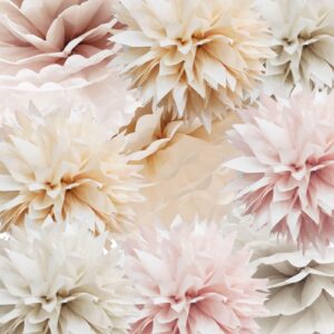 iwlorys 9pcs rustic dusty rose-pink tissue paper pom poms flowers kit 14" 12" diy for boho retro-groovy party decorations rustic birthday bridal baby shower vintage wedding