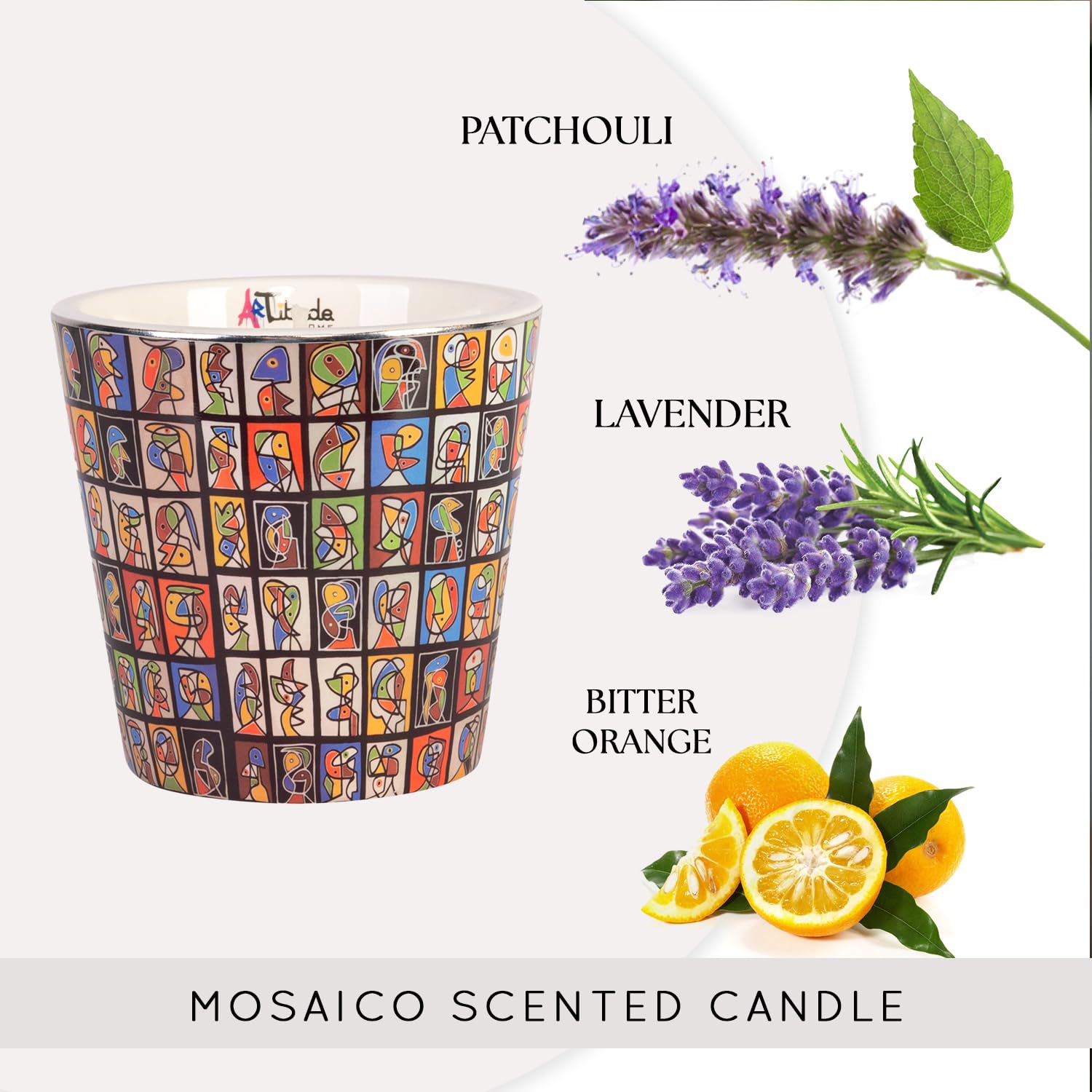 Artitude Home Mosaico Scented Candle |Bitter Orange-Lavender-Patchouli | 100% Soy Wax | Luxury Candles | Perfect for Gifting | 40oz | 10cm Tall | Approx Burn Time - 80 Hours