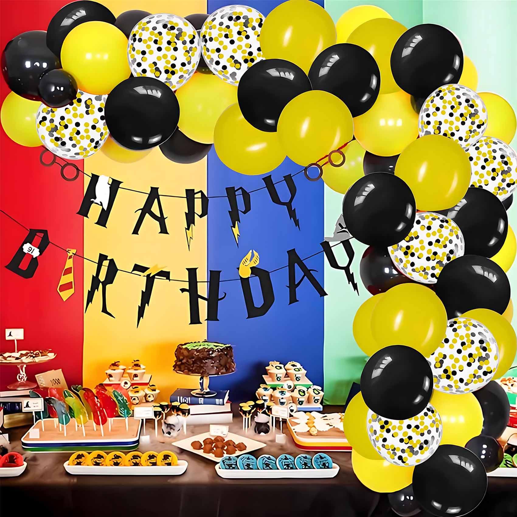 Yellow and Black Balloons with Yellow and Black Confetti Balloons for Graduation Baby Shower Wedding Birthday Family Bee Theme Party Decoration,50Pcs 12inch