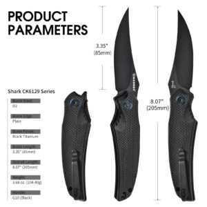 Harnds Pocket Folding Knife, Front Flipper Knife with D2 Steel Blade and G10 Handle, Premium EDC Knife with Pocket Clip for Outdoor Fishing Survival (Black-Black Titanium)