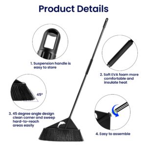 Silkyhose Heavy Duty Broom, Outdoor Broom with 51" Long Handle&Thicken Stiff Bristle, Street Sanitation Broom for Sweeping Weeds,Leaves Household Broom Cleaning Indoor Kitchen