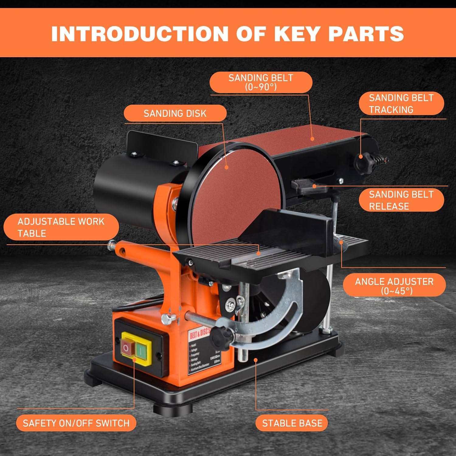 DAJYAWON Belt Sander, 4 x 36 in. Belt and 6 in. Disc Sander, 3.2-Amp 2/3HP Belt Disc Sander Combo with 2 Dust Collection Port, Bench Belt Sander for Woodworking, Metal Working