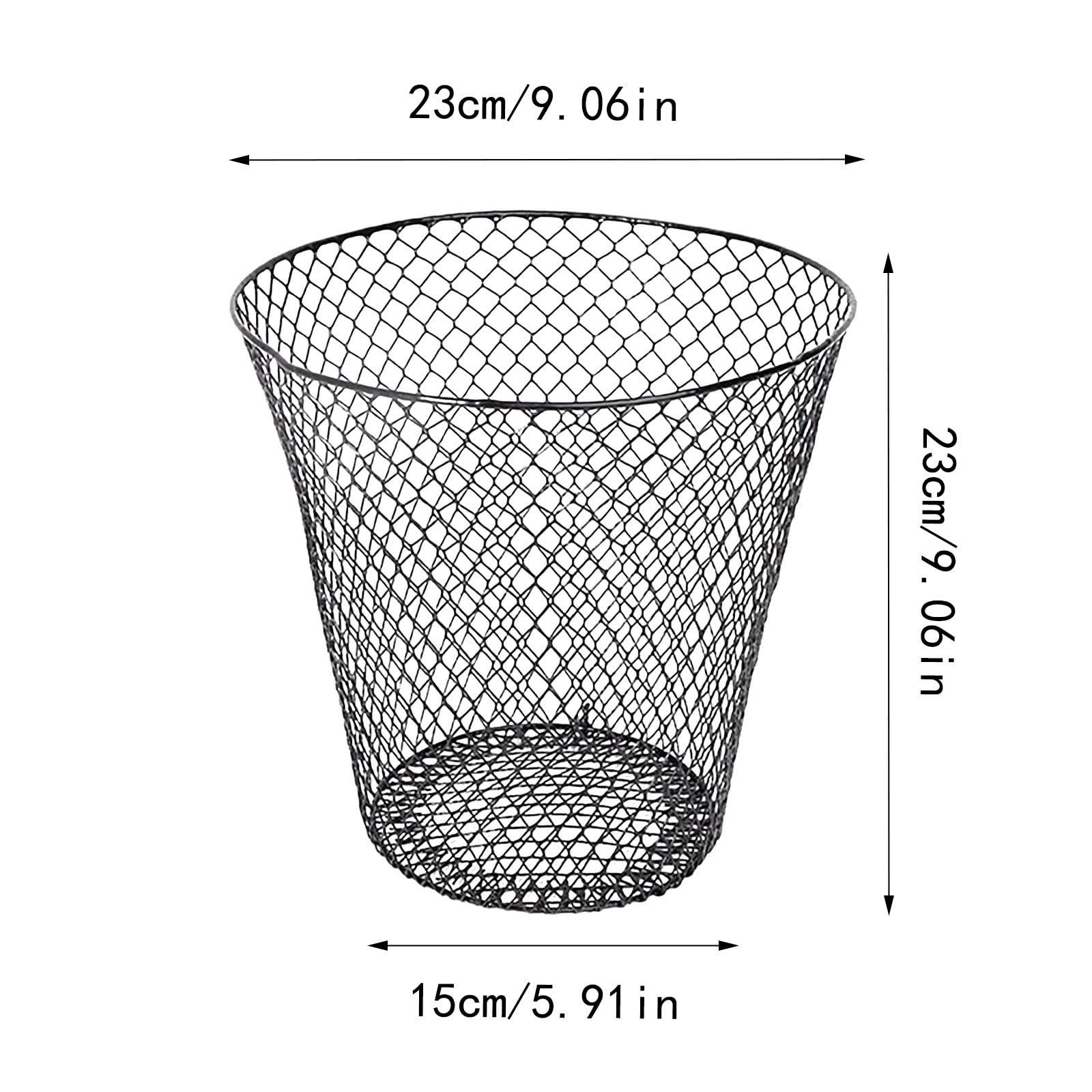 GpahrrDnij Wire Mesh Round Waste Lightweight Trash Can Open Top Wastebasket Recycling Desk Simple Human N Trash Bags 100 Count (Black, 23cmX23cmX15cm)