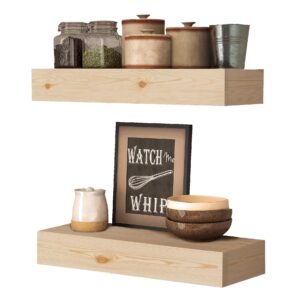 roorevo wall floating shelves, rustic wood shelf for wall mounted - wooden handmade shelves for bathroom kitchen livingroom - no stain - diy(unfinished, 17 inch - 2 pack)